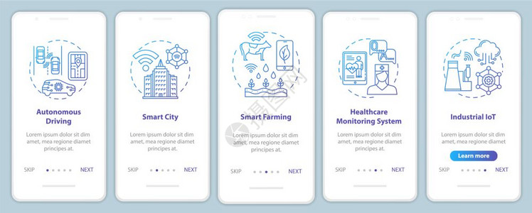 5g安装移动应用程序页面屏幕矢量模板的移动应用程序技术智能城市自主驾驶通过网站步骤并配有线插图uxig智能手机界面概念背景图片