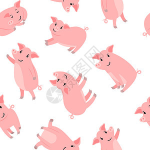 快乐卡通粉红猪矢量图图片