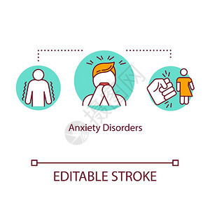 精神疾病概念的细线插图恐惧症压力管理强迫紊乱矢量孤立的外观色画图可编辑的中风图片
