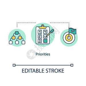 任务优先排序概念细线插图智能目标设定和规划有效时间管理矢量孤立大纲rgb彩色绘图可编辑中风图片