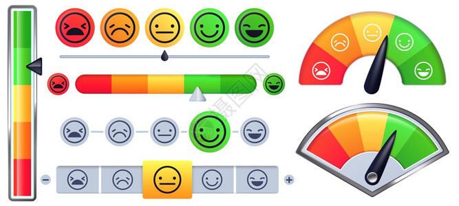 客户满意度计量表客户的满意度计量表客户的绿色快乐微笑和悲伤的红脸情绪测量表矢集调查情绪微笑图片