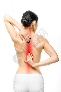 身穿白内衣脊椎问题医学广告或概念的妇女背景图片