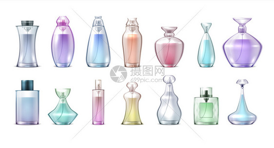 3D彩色香水瓶模型矢量设计元素图片