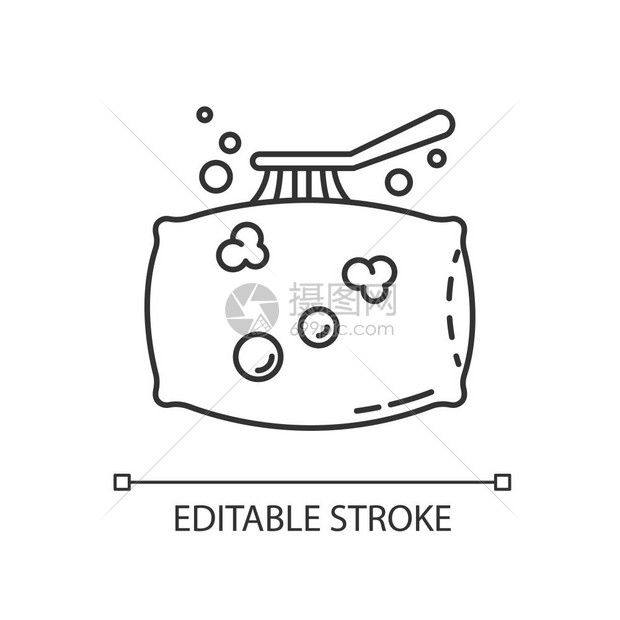 枕头清洁像素完美的线图标洗衣线清洁服务衬垫洗细线可定制的插图轮廓符号矢量孤立的大纲绘制可编辑中风图片