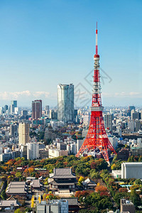 东京塔日本城东京市天际线日本著名的旅游目地日本中心商业区东京市中心大楼和塔台图片