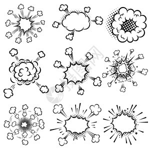 爆炸云漫画风格爆炸和泡集海报贺卡横幅漫画书的设计元素矢量插图插画