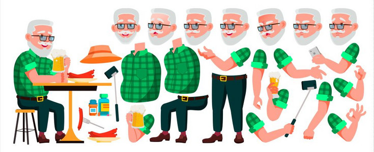 老人矢量年肖像动画制作组面对情绪手势美丽的退休人员生命印刷设计动画孤立插图面感印刷设计动画孤立漫插图图片