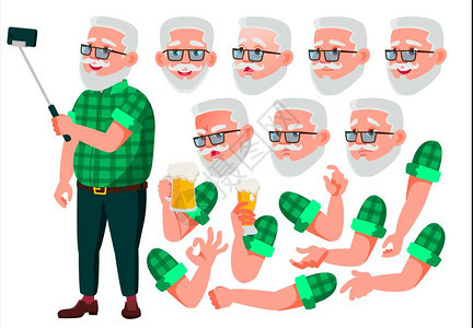 老人癌症积极面部情感各种手势动画制作组孤立的扁卡通人物插图老年积极的面对情绪图片