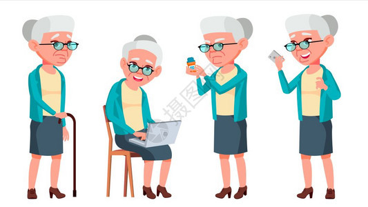 老年人可爱的退休员活动广告问候宣布设计孤立的漫画插图老年妇女微笑网络海报小册子设计孤立的漫画插图孤立的漫画插图图片