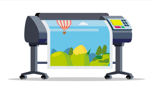 大型多功能打印机线摄影印刷车间服务孤立的漫画插图绘机打印矢量大格式的多功能打印机孤立的平面漫画插图图片
