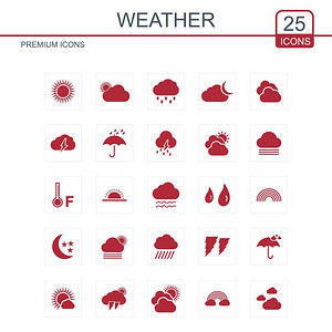 用于网络设计和应用程序界面的天气图标设置为红色对信息图也有用矢量解图片