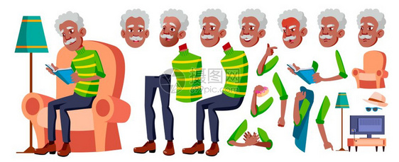 老年人动画制作面对情绪手势漫画退休者的生活方式动画漫插图黑人美国老年情绪漫画退休者生活方式动画标牌漫插图动情感动图漫插动动制作人图片