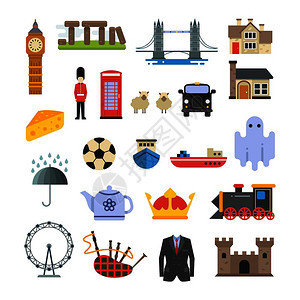 一组元素英国塔和大宾文化插图图片