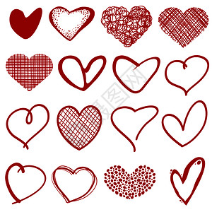 手画老式大纲粗略的矢量红心以模式latice形成心脏拼写花样的浪漫红心收集花纹手画粗略的矢量红心图片