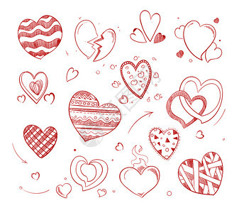 手绘红心矢量涂鸦图标的爱情情人节和结婚卡手绘心形矢量涂鸦结婚卡图标图片