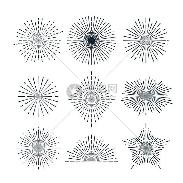 光线阳射图示手画日亮年光辐射抽象线矢量收集线日射图示手画日亮年光