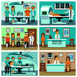 病人住院在办公室的医务人员疗咨询治和检查病媒平板概念例如医疗行动说明病人咨询治疗和检查病媒平板概念图片