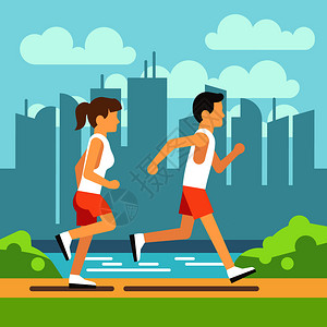 运动跑步的男女病媒保健概念男女在公园的路上跑步人们的例证慢跑运动员步的男女图片