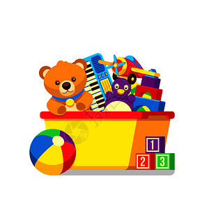儿童玩具盒矢量剪贴画卡通儿童玩具盒子城堡和泰迪熊插图儿童玩具盒矢量剪贴画图片