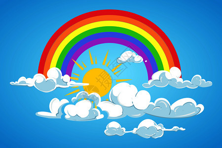彩虹和蓝天白云背景图片