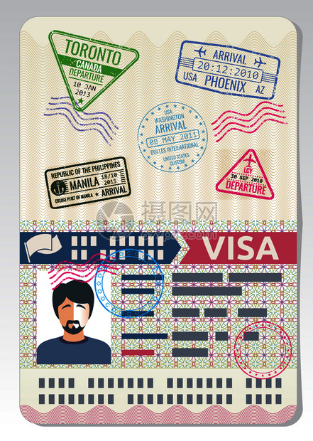 带有签证邮票的海关护照商业旅行媒介概念带有过境证明签的商务旅行媒介概念带有签证邮票的商务旅行媒介概念图片