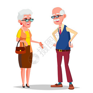 老年夫妇矢量现代祖父母老年人带眼镜的孤立扁卡通插图祖父和母银发高级女士和绅孤立扁卡通插图背景图片