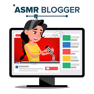 asmr博客频道矢量女孩享受声音视频博客道孤立的插图asmr博客频道矢量妇女放松效果失眠概念流行的视频博客图片