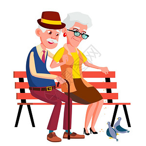 夏季坐在长椅上的老夫妇图片