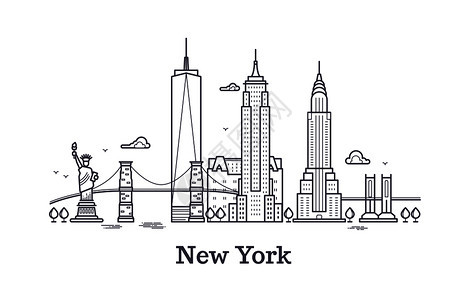 纽约线条建筑插画图片