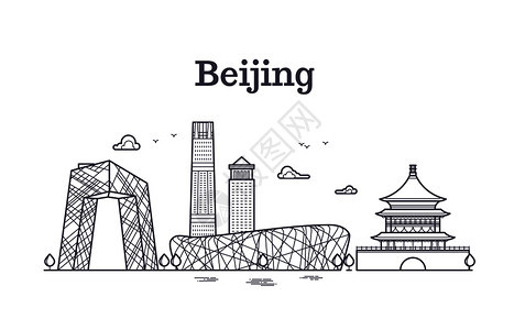 北京线条建筑插画图片