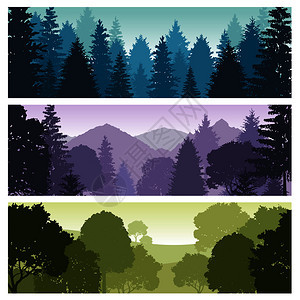 蓝色紫色绿色的森林全景图背景图片