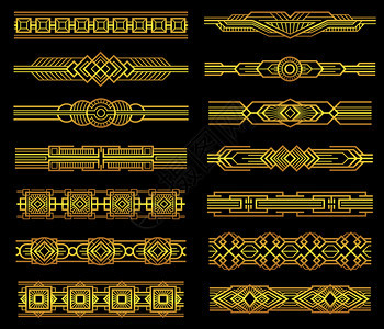 艺术deco矢量线边框设置于1920年的图形样式旧的边框样式金条形插图年的形样式图片