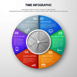 带有时钟和手表步骤的时排矢量信息圆形模板演示时间插图调度矢量信息与钟表和步骤图片