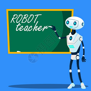 机器人老师在黑板矢量上写作插图图片