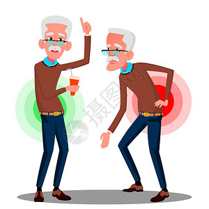 站立老人从后面弯曲的老人身上静脉向量孤立的插图卡通插图插画