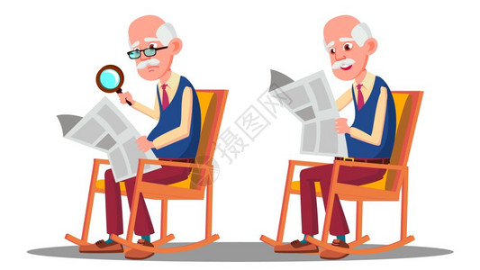 看报的老人视力障碍老人插画