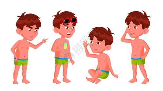 游泳男孩动画素材矢量图图片