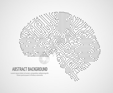 大脑电路电子医学技术载体概念电子人类大脑技术图解数字人类大脑与计算机电路板子医学技术载体概念插画