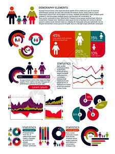 具有商业图表和男女标的人口矢量图全球经济概念人口和统计图可视化示具有商业表和男女标的人口矢量分布图全球经济概念图片
