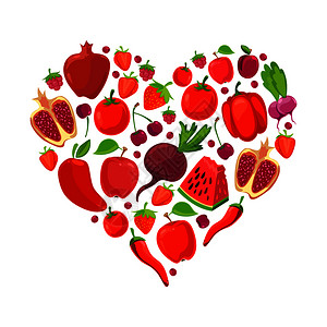 红水果和蔬菜健康营养有机病媒说明图片