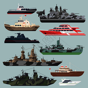 战舰和海洋运输军客和战海上潜艇驱逐舰水平式矢量说明战舰和海上运输军平式水艇矢量说明图片