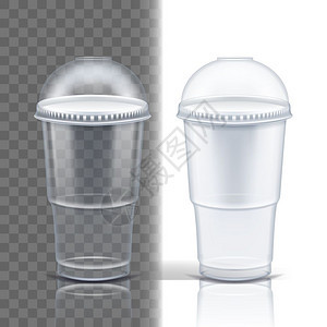 塑料杯透明矢量模板容器饮料杯一次餐具清除空容器冷或热饮隔离的三张现实插图果汁饮料冷或热隔离的三张现实插图图片