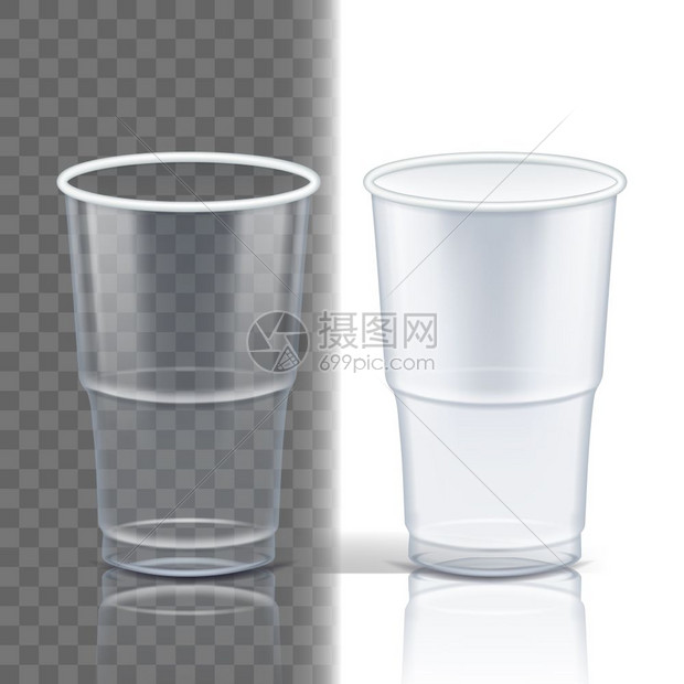 塑料杯透明矢量清洁对象饮料杯可支配餐具清空容器冷或热饮隔离的三张现实插图模板容器可支配餐具清空容器冷或热饮图片