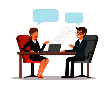 妇女人物与商插图对话业男女在桌子上的对话以卡通风格显示的矢量概念图女人物与商对话以卡通风格显示的矢量概念图图片