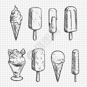 单页笔记本上的冰淇淋草图收藏矢量说明冰淇淋草图收藏图片