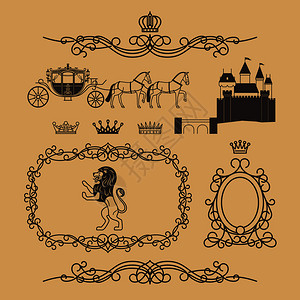 与王冠座城堡和冠狮子的古老皇家元素和王妃装饰病媒说明皇家和王妃装饰元素的古老王室和妃装饰元素图片