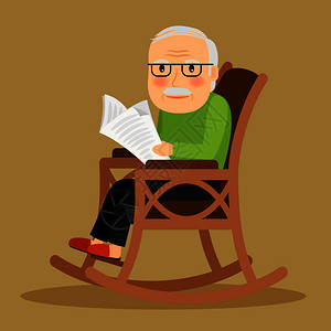 看报的老人老人坐在摇椅上看报纸矢量说明老人坐在摇椅和报纸上插画