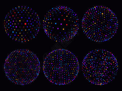 蓝色紫红黄青元素圆点或粒子轨道的多彩科学原子范围用于紫色背景未来图表矢量说明的几何数字三维网格范围科学原子范围圆点或粒子轨道未来背景图片