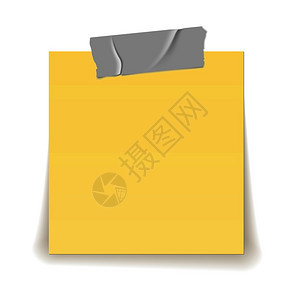 黄色重要页纸上的苏格兰胶带条纹实用的三维孤立矢量说明纸张提醒黄色重要页上的苏格兰胶带条纹实际的三维孤立说明图片