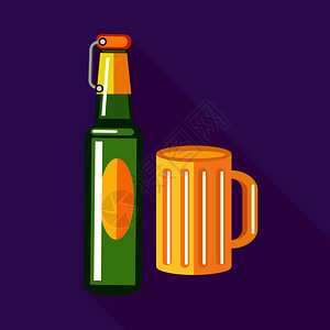 一瓶啤酒和一个装满啤酒的平底杯背景是李子一瓶啤酒和一个装满啤酒的杯子图片